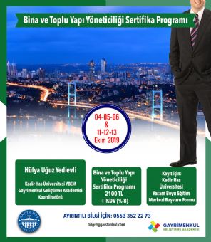 Bina ve Toplu Yapı Yöneticiliği Sertifika Programı (04-05-06 & 11-12-13 Ekim 2019)